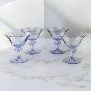 Tiffin Twilight Neodymium Glass Purple/Blue 4 Champagne / Sherbet Glasses #17578